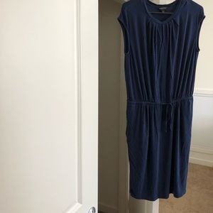 Navy Blue Casual Dress With Pockets